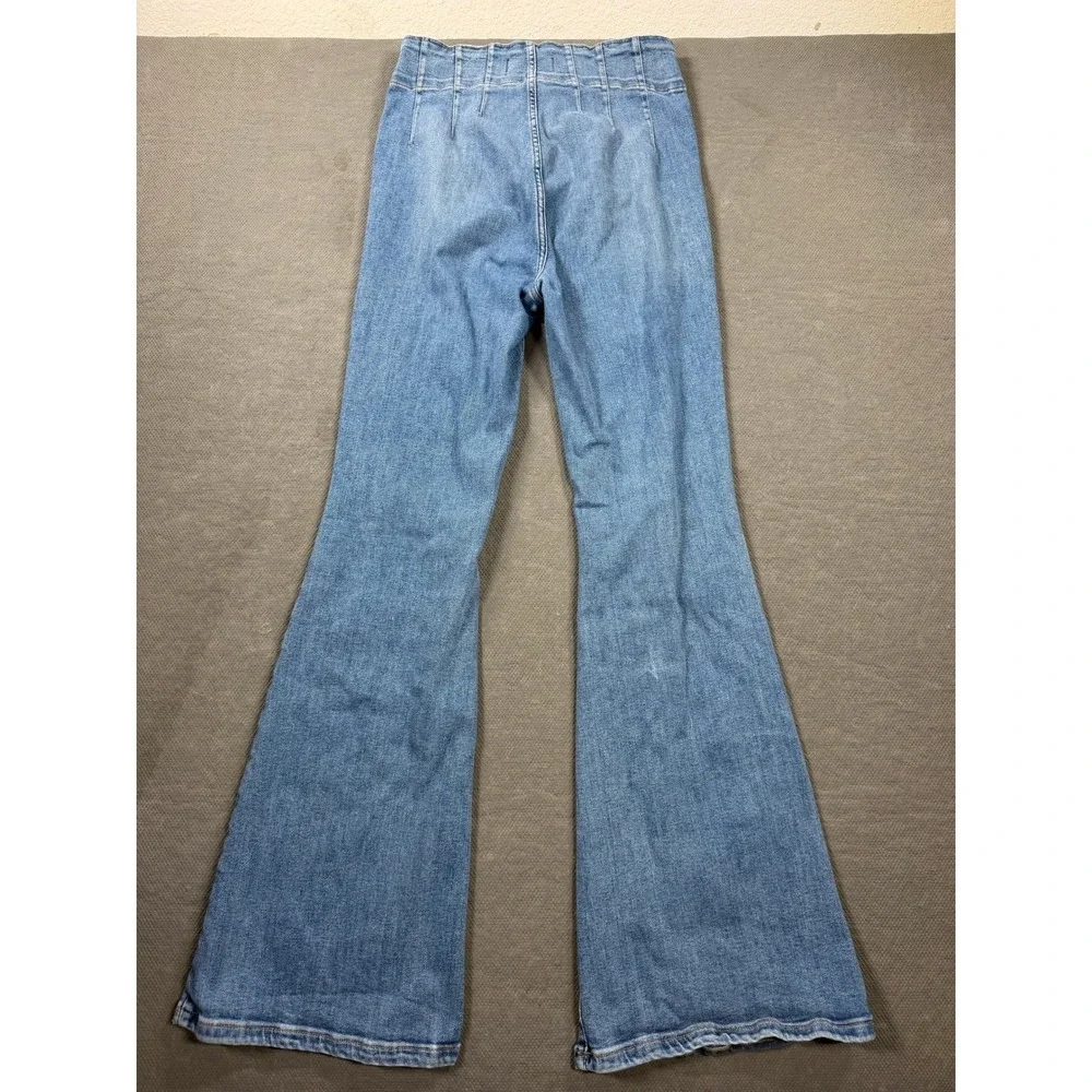 We The Free Free People High Rise Flare Jeans Blue Denim Size 30 Seam Detail
